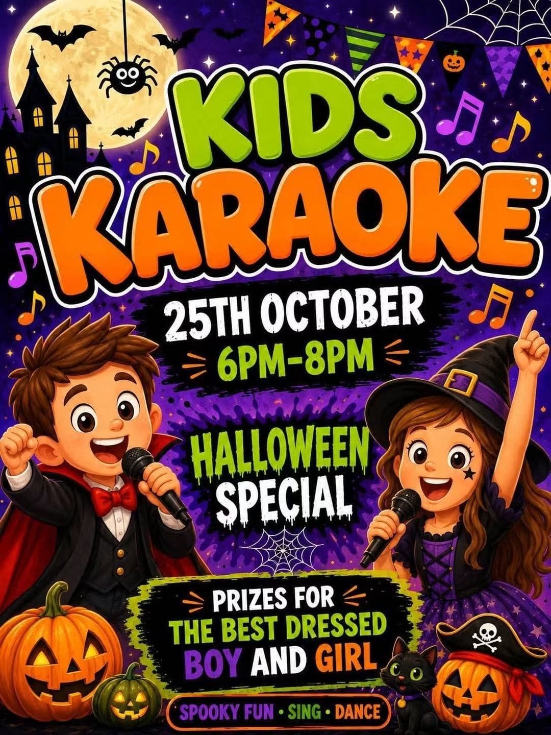 Kids karaoke Halloween special at Three Kings on 25 October, 6pm to 8pm. Prizes for the best dressed boy and girl.